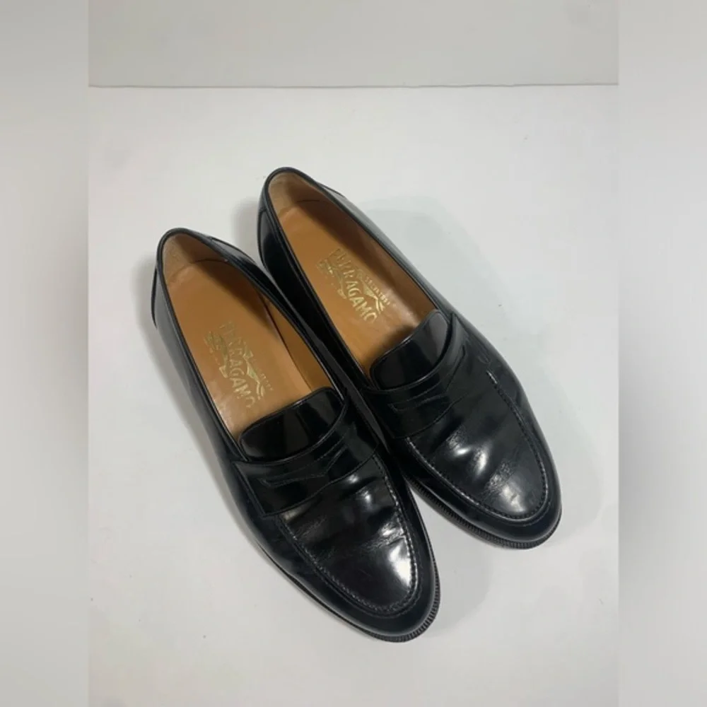 Salvatore Ferragamo Black Leather‎ Mens Penny Loafers 8.5 EE